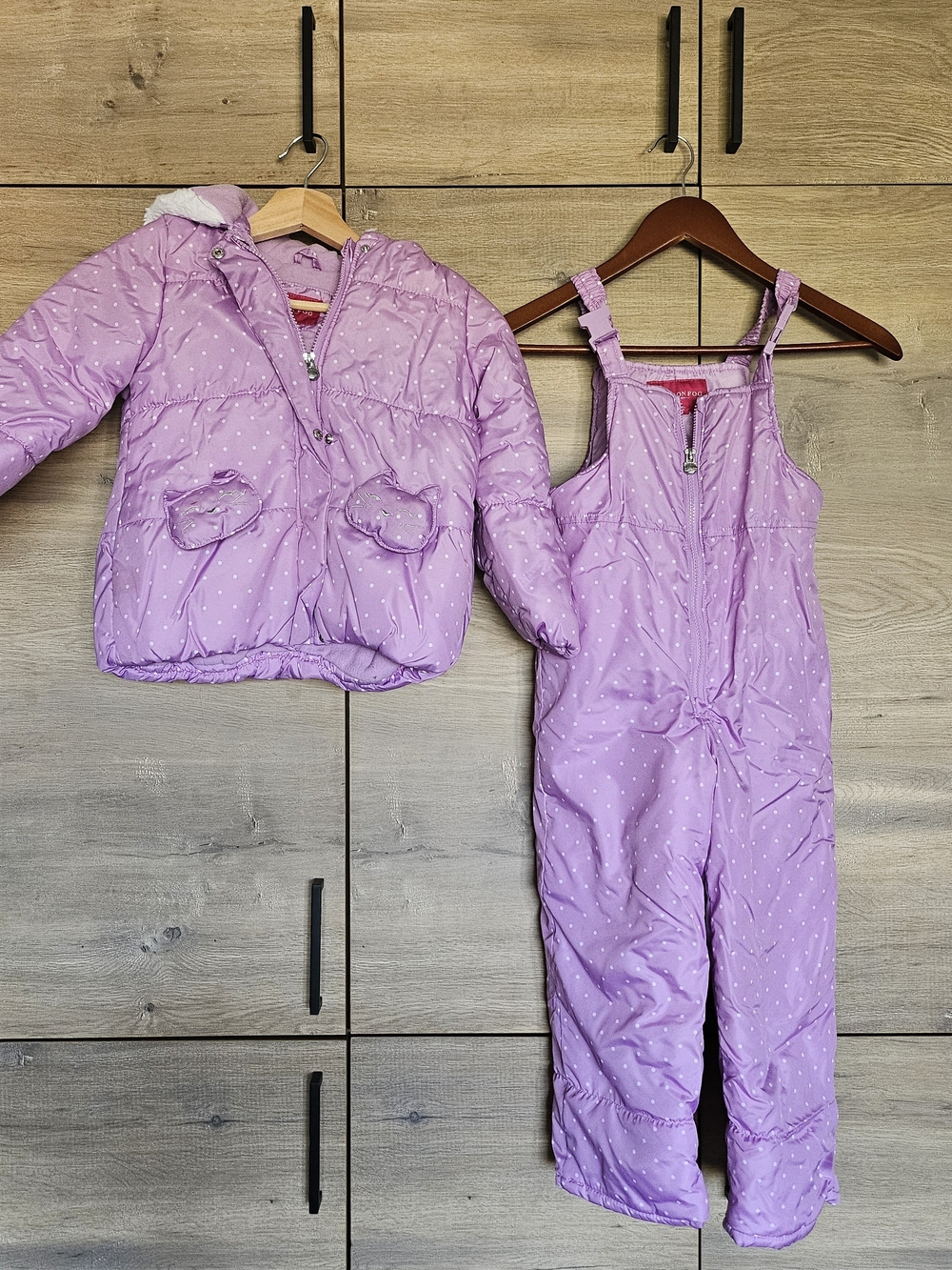 Kids Lavender Polka Dot Winter Jacket & Snow Bib Set